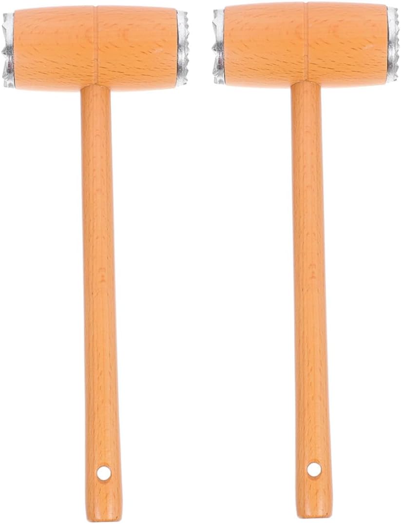 HEMOTON 2pcs Dual-sided Meat Tenderizer Mallet Pork Tenderizer Tool with Beech Wood Handle for Steak Chicken Beef Kitchen Cooking