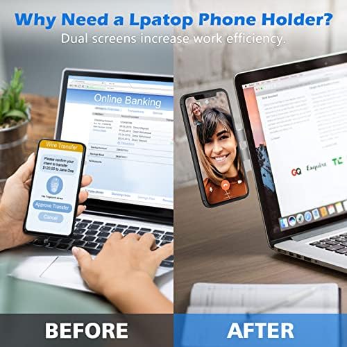 imluckies Magnetic Laptop Phone Holder, Adjustable Computer Monitor Side Mount Clip Compatible with iPhone 14/13/ 12 Series & MagSafe Case & All Phones, Portable Foldable Computer Bracket, Silver