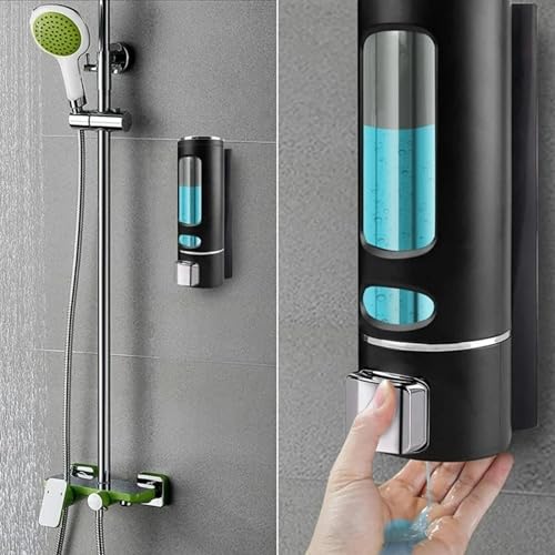 Image of soap Dispenser Wall Mounted for Bathroom | Wash Basin | Liquid Sanitizer Shower Gel Dish Wash Soap Dispenser for Bathroom Kitchen 400Ml Pack of (1, Capsule Black, ABS Plastic)
