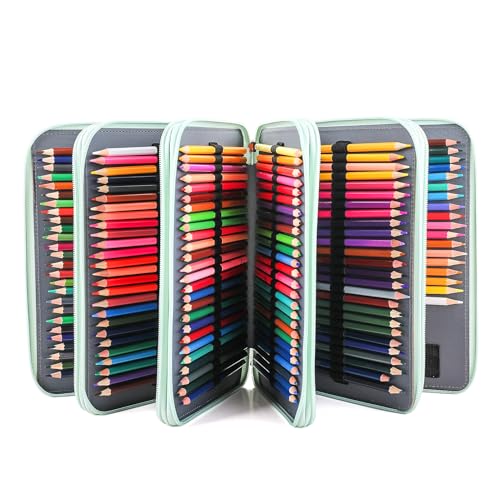 Image of Vomgomfom Colored Pencil Case - 252 Slots Pencil Holder with Zipper Closure Twill Fabric Large Capacity Pencil Case for Watercolor Pens or Markers, Pencil Case Organizer for Artist (Green Rose)