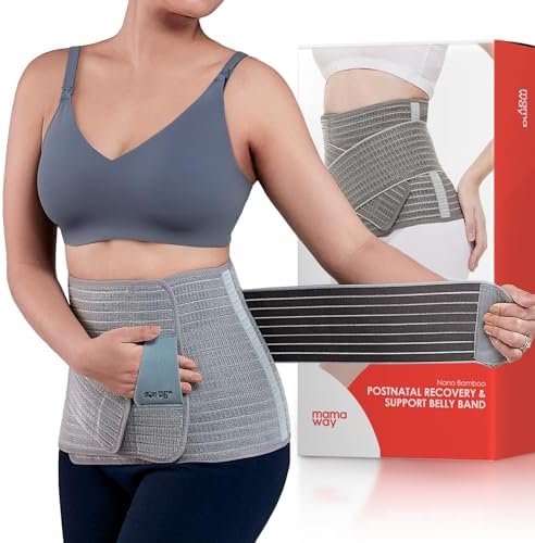 Mamaway Bamboo Postpartum Belly Band, Girdle for Postnatal Care, C-section Recovery Belt, Post Surgery Belly Wrap, Adjustable Abdominal Binder, Waist/Pelvis Belt for Stomach Support & Back Pain Relief