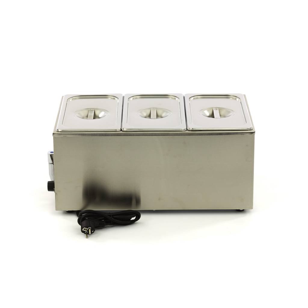 Bagnomaria con Rubinetto incl. Set 3X 1/3 GN Elettrico - Acciaio Inox - Professionale - con Contenitori Gastronorm - Mantiene Caldi Gli Alimenti