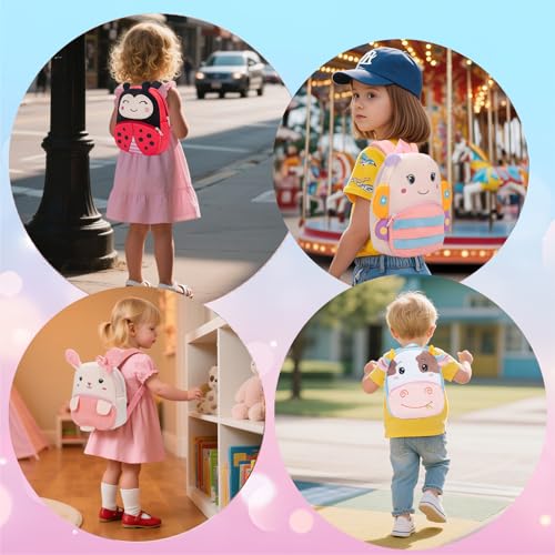 Toddler Backpack for Boys Girls - Plush Animal Cartoon Backpack for Kids 2-6 Years - Toddler Bookbag with Bee Keychain (Cow) 6