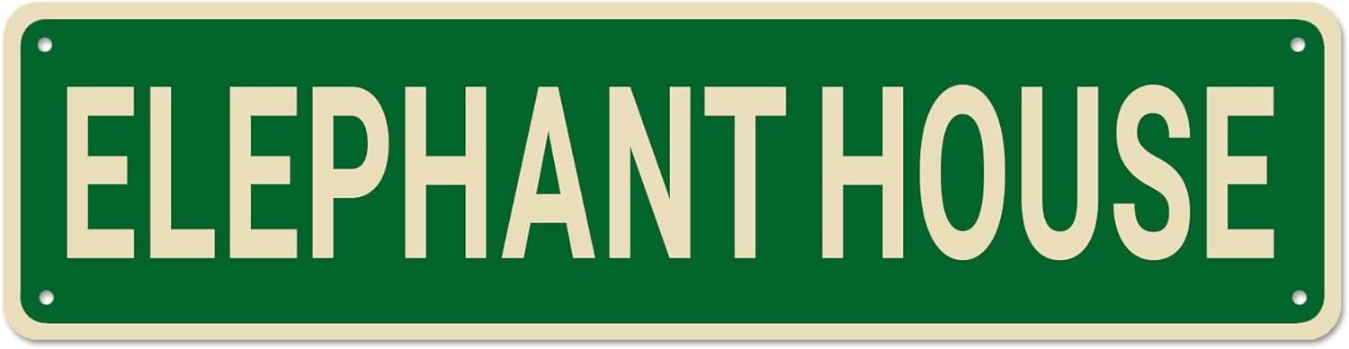 peiyeety Vintage Metal Tin Sign Elephant House Retro Street Sign, Rustic Wall Decor for Home, Zoo, Wildlife Decor, Man Cave, Garage, Kitchen, Office, Farmhouse, Patio, Garden, Porch, 4 * 16 inch