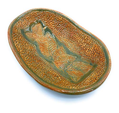 B JANECKA Fallen Leaves Oval Decorative Bowl, Artisan Crafted in USA, Pottery 9th Anniversary Gift