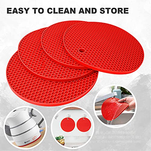 Image of Countertop Protector Heat Resistant Trivets for Hot Pots and Pans - Non-Slip Insulated Heat Pads for Kitchen Counter Red Pack of 2
