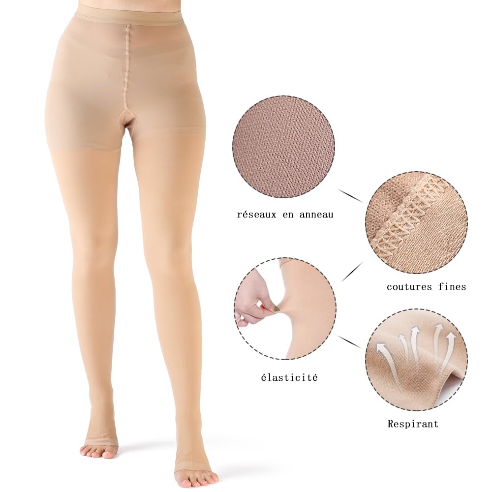 VARCOH - Bas de Contention à Bout Ouvert 20-30 mmHg Pour Cuisses,Bas de Contention Femme Soulagement et Soutien de Haute Qualité Pour vos Jambes