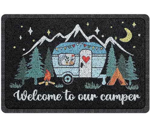 Reallnaive Camper RV Door Mat 16'x24' Entryway Rugs Welcome to Our Camping Door Mat for Non Slip Decorative Doormat for Indoor Outdoor Front Entrance Rubber Back Welcome Rugs(Camper Style)
