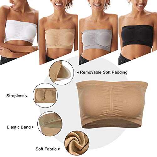 Molemsx Women's Summer Bra Off Shoulder Strapless Padded Bra, Sports Novelty Bra For Juniors Half Cami Crop Bra For Yoga Wedding Wirefree Stretch Tube Top Bra Loungewear 3 Packs, Black Beige White, Xl #TOP4