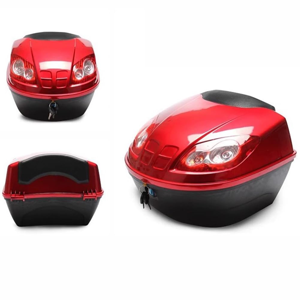 AVIITI Motorcycle Scooter Helmet Luggage Box, Waterproof Plastic Storage Carrier Case, with Backrest and Mounting Accessories,Red,35x38x28cm