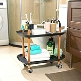 DTK 2 Tier Utility Kitchen Carts with Wheels - Storage Organizer Rolling Craft Cart with Shelves, Trolley Mobile Cart & Wooden Frame for Office, Kitchen, Bathroom (Black) 2PU1BK