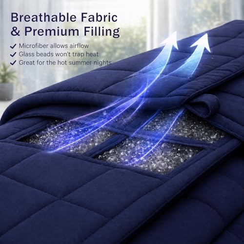 Image of Navy Blue Weighted Blanket for Adults 15lbs, 60 inchx80 inch, Queen Size Cooling Heavy Throw Blanket for 140-160lbs, Microfiber Soft Thick Big Blankets Weighted Comforter Gift for Sleeping
