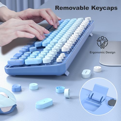 Image of MOFII Wireless Keyboard Mouse Combo, Typewriter Full Size Keyboard with Number Pad and 2 in 1 USB Connected Mouse for PC Computer Laptop Desktop Windows (Blue Colorful)
