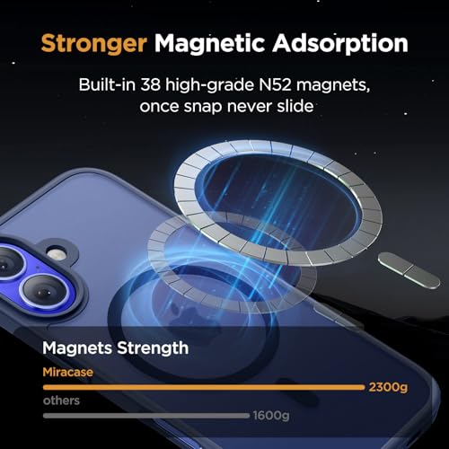 Image of Miracase Magnetic for iPhone 17 Case (Compatible with MagSafe) with Screen Protector Military-Grade Protection, Anti-Fingerprint Translucent Matte Phone Cover for iPhone 17 6.3 inch, Dark Blue