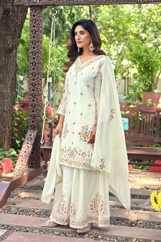 Image of Anveri Textiles Premium Silk Embroidered Kurti with Sharara & Dupatta | Elegant Ethnic Wear for Women | Festive & Party Outfit