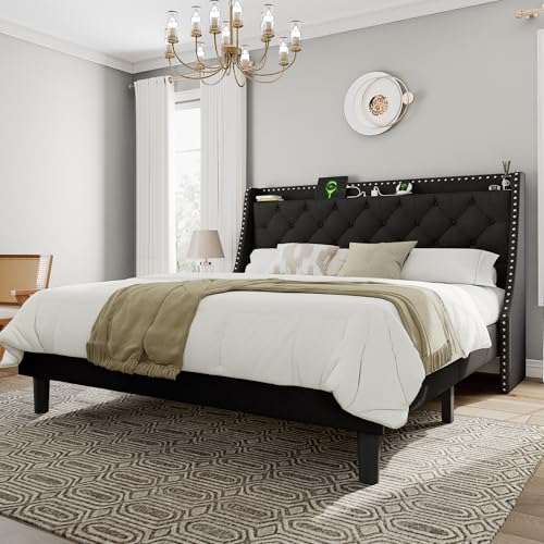 Feonase King Size Bed Frame with Luxury Wingback and...