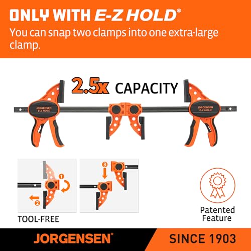 Image of Jorgensen 6 inch One Hand Clamp /Spreader, 400 Lbs Clamping Force, E-Z Hold Bar Clamps Set, Medium Duty, 2-pack