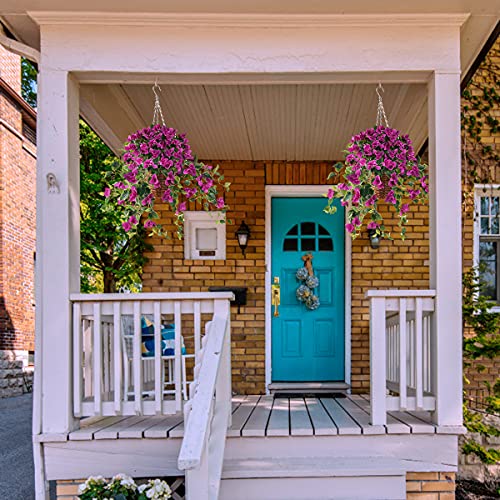 Inqcmy Artificial Flowers Hanging Basket With Bougainvillea Silk Vine Flowers For Patio Lawn Garden Decor,Centerpieces, Artificial Hanging Plant In Coconut Lining Basket For Outdoor/Indoor(Purple) #TOP1