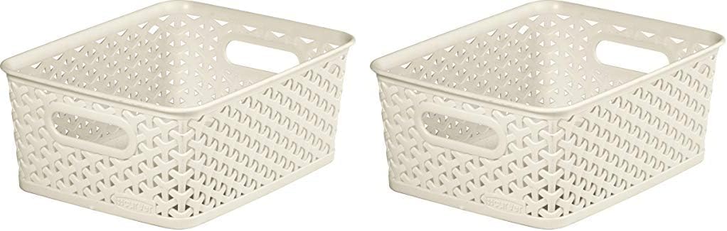 Curver My Style Small Rectangular Storage Basket, Vintage White, 4 Litre (Pack of 2)