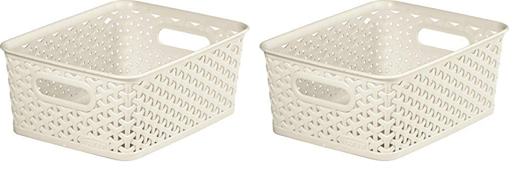 Curver My Style Small Rectangular Storage Basket, Vintage White, 4 Litre (Pack of 2)