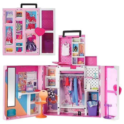 Barbie Dream Closet Playset, 35+ Clothes & Accessories Including 5 Complete Looks, Pop-Up Second Level, Mirror & Laundry Chute