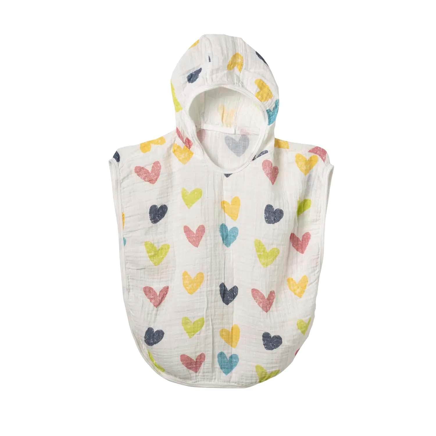 BEBELOP 100% cotton Organic Muslin Poncho,Fast-Drying Bath Towel with Hood 1-5 Years Lightweight and Breathable absorbent 2 Layer OEKO-TEX (Colorful heart)