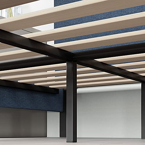 Image of Zinus Omkaram Upholstered Platform Bed Frame, Mattress Foundation, Wood Slat Support, No Box Spring Needed, Easy Assembly, Queen