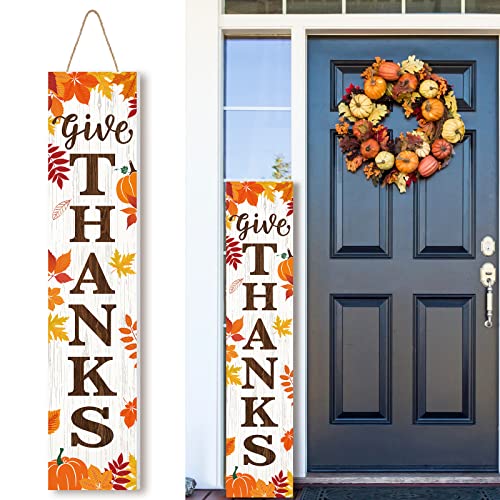 Jetec Give Thanks Thanksgiving Porch Sign Large 37.5 Inch Wooden