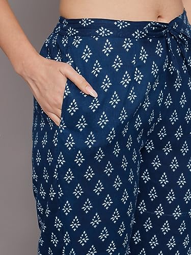 Image of Women's Cotton Regular Fit V Neck Printed Top with Trouser Co-ords Set with Fashion & Elegant Design (1 Top 1 Pant 1 Belt)