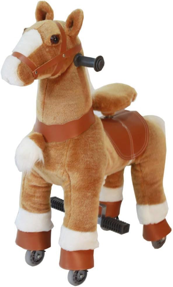 COOLBABY Ride On Horse Rocking Horse for Toddlers,Ride on Toy Plush Walking Pony Mechanical Riding Horse Small Size for Age 3-8（Size:S Brown and White）