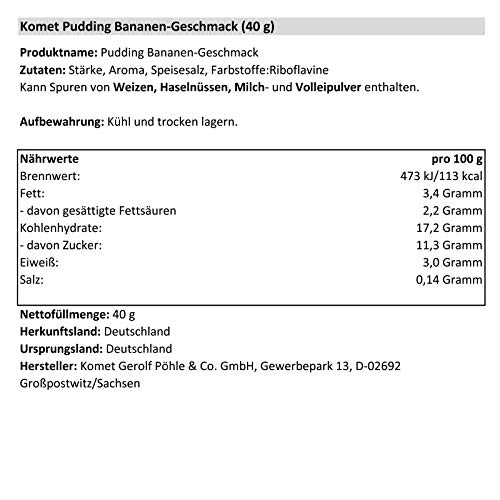 5er Pack Komet Pudding Bananen-Geschmack (5 x 40 g) zum Kochen Puddingpulver Dessert Puddingdessert