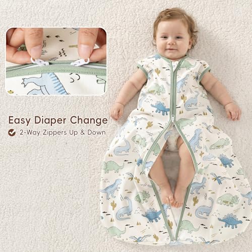Image of david's kids 2 Pack 100% Organic Cotton Baby Sleep Sack 0-6 Months, Ultra Soft Baby Wearable Blankets with 2-Way Zipper, Comfy Sleep Sack for Newborn Boys Girls Neutral, Small Size, Dinosaur Park