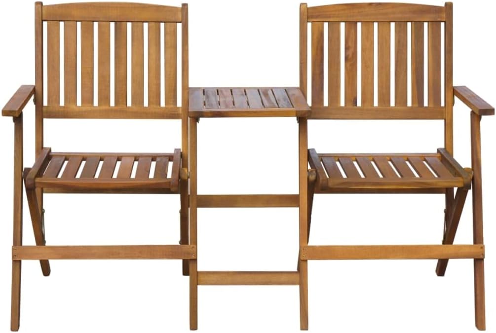 Patio Benches Folding Patio Bench with Tea Table 55.1" Solid Acacia Wood,Acacia Wood Patio Bench with Tea Table Rustic Outdoor Bench with Armrests for Garden, Patio, Deck Outdoor Furniture & Accessori