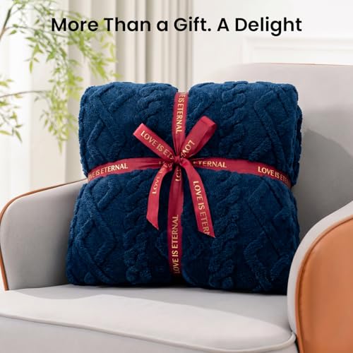 Image of Drewin Weighted Blanket for Adults Queen Size 15lbs, Soft Cozy Jacquard Sherpa Weighted Blankets for Sleeping and Calming, Fluffy Throw Blanket for Couch Bed, 60 x 80 inches, Dark Navy