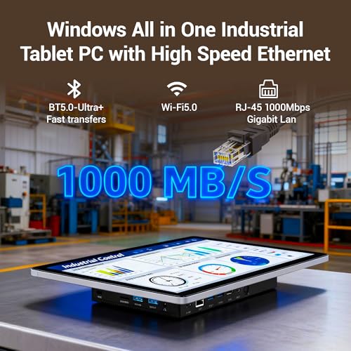Image of All-in-One Industrial 13.3 Inch Touchscreen Panel PC, Celeron N5095 FHD IPS Display Win11 Pro, 8GB RAM, 128GB Storage, 4X USB 3.0, 2X RS232, Gigabit LAN, HDMI and Type-C