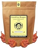 VERWENDUNG&LAGERUNG - 20g ganze Carolina Reaper Chilischoten verpackt im praktischen wiederverschließbaren Standbodenbeutel. Wie alle Gewürze mag es die Carolina Reaper trocken, dunkel und kühl. Unser hochwertiger Aromabeutel bietet die perfekte Verpackung für ein tolles Gewürz! Carolina Reaper Chilischoten sind das perfekte Gewürz zum Schärfen für Grillgemüse, Marinaden und natürlich auch für Fleisch&Fisch. Auch super geeignet als Geschenk für Familie, Freunde und Hobbyköche.