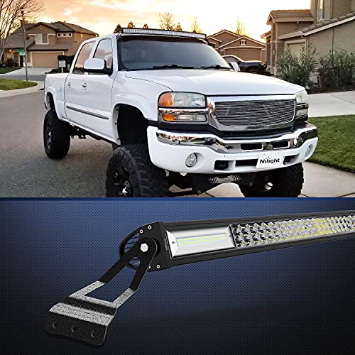Image of Nilight 2PCS 52 inch Curved LED Light Bar Bracket at Upper Windshield Roof Cab for 07-13 Chevy Silverado Suburban Avalanche Tahoe & GMC Yukon Sierra