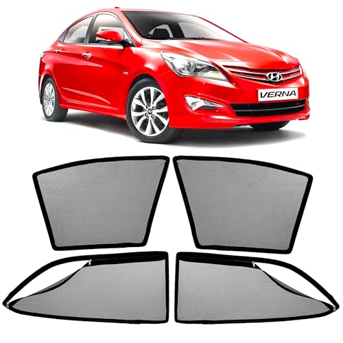Image of AutoStory Magnetic Car Sunshade for Verna 2011-2016 | Front Half Cut for Mirror Visibility + Rear Full Coverage with Zipper | Heavy Heat & UV Protection | Privacy Side Window Curtains Shades