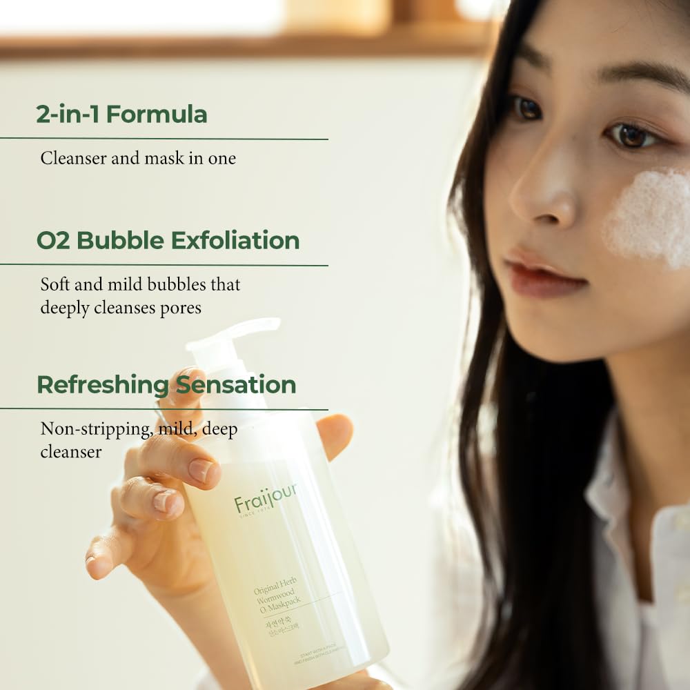 Fraijour Herb Wormwood O₂ Mask Pack – Korean Oxygen Bubble Face Mask for Sensitive, Oily & Acne-Prone Skin, Exfoliating with AHA BHA, Tea Tree & Peppermint, Smooths & Refreshes, 10.1 fl.oz. - Image 6