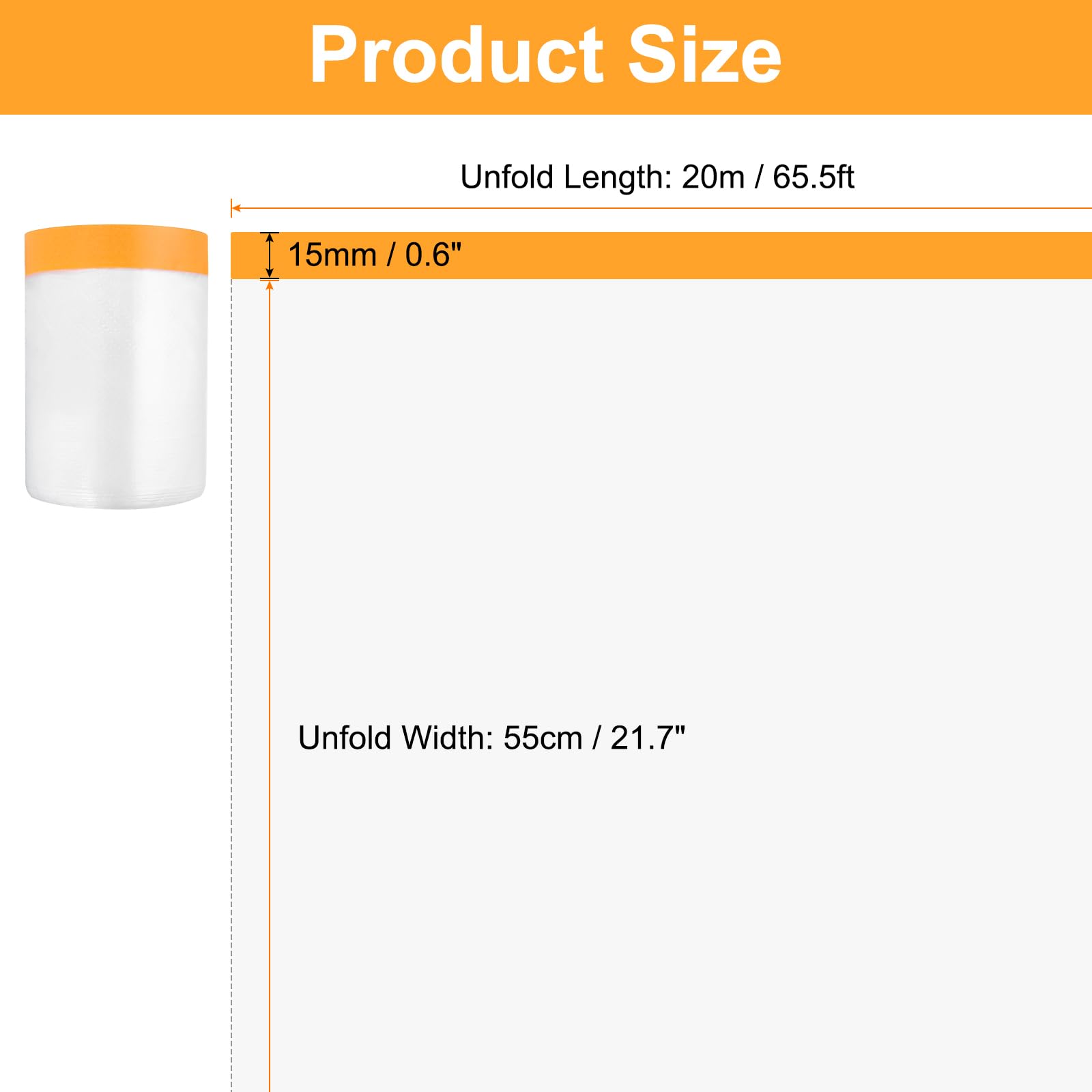 QUARKZMAN 12 Rotoli di Pellicola Mascherante Pre-Adesiva 21.7" x65.6ft Nastro e Telo in Plastica per Pittori con Nastro Pellicola Protettiva per Verniciatura Auto