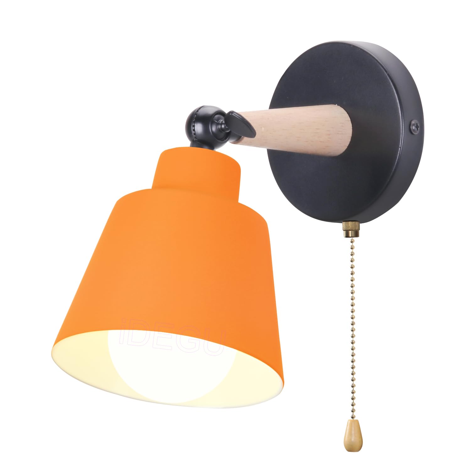iDEGU Vintage Retro Wall Light E27 Industrial Wood and Metal Adjustable Interior Wall Lamp with Switch Modern for Bedroom, Hallway, Kitchen, Living Room (Orange)