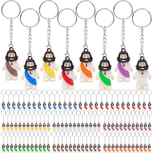 Yelakey 50 Pcs Mini Jesus Figures Christian Keychain Bulk Tiny Jesus Figurine Religious Keychain Hide and Seek Sunday School Baptism Gift For Easter Egg Stuffers