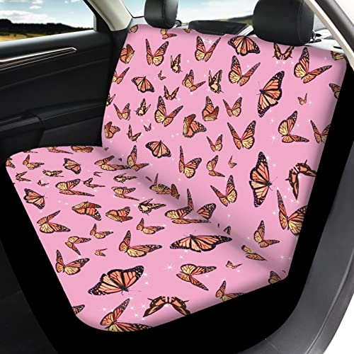Image of Pink Butterfly Print Automotive Seat Cover Full Set Custom Front Back Seat Cover Easy Install Soft Breathable Universal Car Seat Protector for Women Men Fitted Car Interior Accessories for Trucks