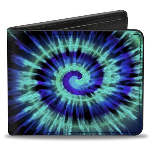 Buckle-Down Men's Wallet, Bifold, Tie Dye Spiral Blues Purples, Vegan Leather, 4.0