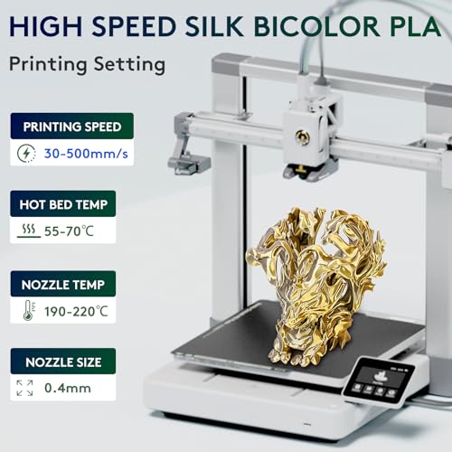 Image of ERYONE Silk Dual Color PLA Filament 3D Printer 1.75mm + /- 0.03mm, Bicolor Filament Two Tone PLA 1KG(2.2lbs) Cardboard Spool, Gold Silver