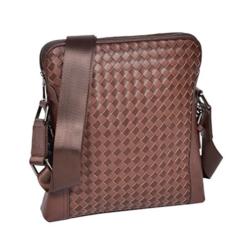 Poche de voyage en cuir véritable tressé marron pour sécuriser vos documents