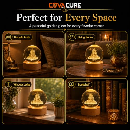 Image of COVACURE 3D Shiv Crystal Ball Night Lamp, Solar System, USB Table Colorful LED Wooden Base Crystal Ball for Home Decoration Birthday Gift for Teens Boys and Girls (Adiyogi)