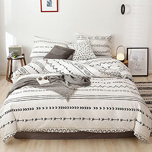 iyoimono Black Stripe Duvet Cover Set White Boho Geometric Twin Size Bedding Set Ultra Soft Microfiber Breathable Quilt Comforter Cover 3 Piece Set with Zipper Closure (1 Duvet Cover+2 Pillow Shams )