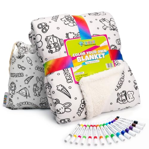 Craftikit Cozy Coloring Blanket for Kids & Adults -15 Markers