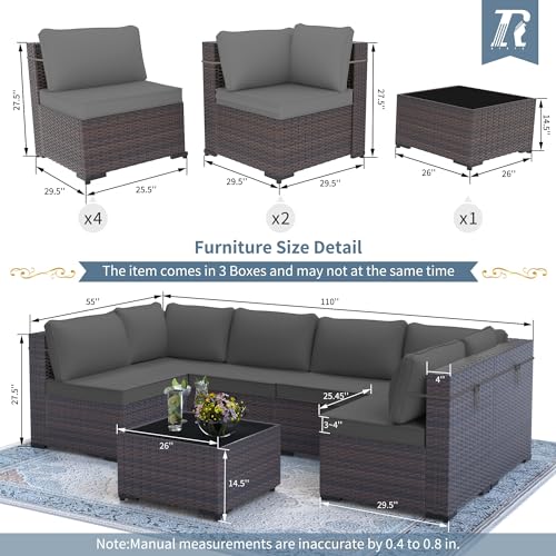 Image of 7 Pieces Outdoor Patio Furniture Set,Outdoor Sectional Furniture All Weather PE Rattan Wicker Patio Conversation Set with Coffee Table and 6 Thickened Cushions,Grey